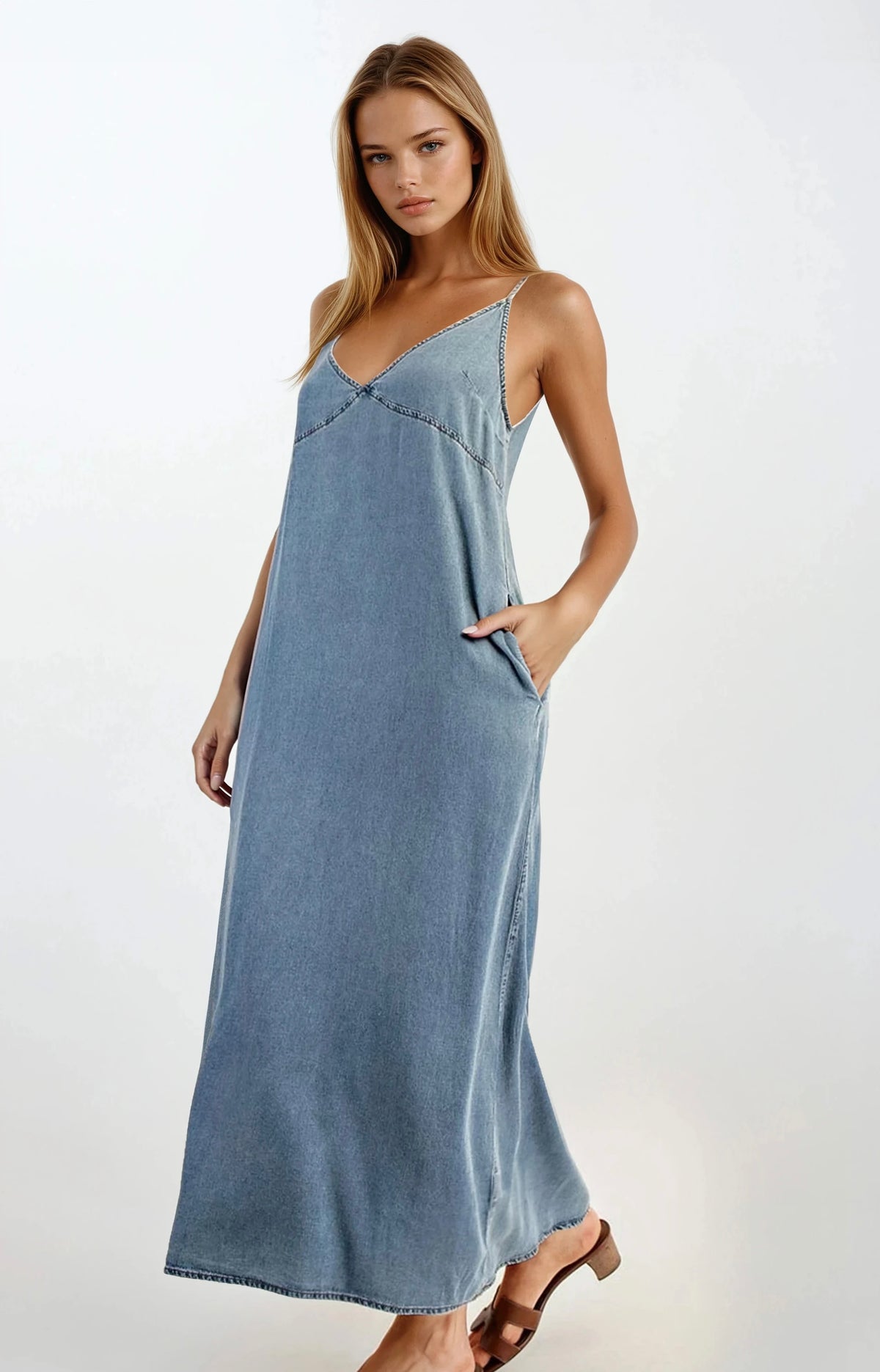 Carmel Denim Maxi Dress – Heart Sol Boutique - Main Image