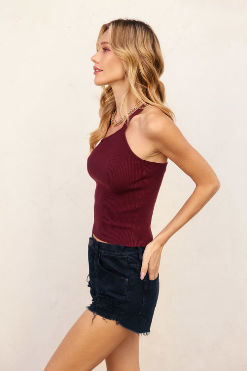 Ribbed One Shoulder Top