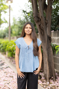Pintuck Chambray Top