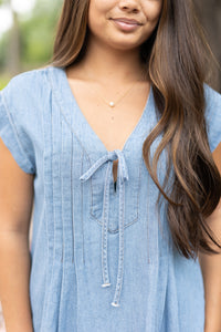 Pintuck Chambray Top